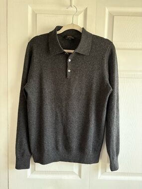 Quince Mongolian Cashmere Polo Sweater Charcoal S Men’s Preppy Academia Career